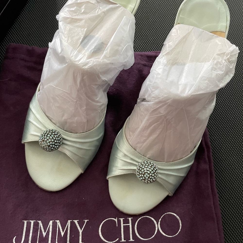 Jimmy Choo Bobble Blue Satin Women's Shoes
